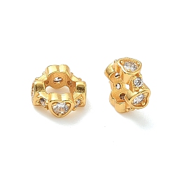 Настоящее золото 24K Латунные микро проложить Цирконий Европейский бисером, круглые с сердцем, бусины с большим отверстием, долговечный, без свинца и без кадмия, стойки покрытие, реальный 24 k позолоченный, 8.5x8 мм, отверстие : 4.7 мм