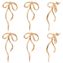 Настоящее золото 14K 6шт. латунная фурнитура для сережек-гвоздиков, с петлей, бантом, реальный 14 k позолоченный, 46.5x24 мм, отверстие : 1.5 мм, штифты : 0.9 мм