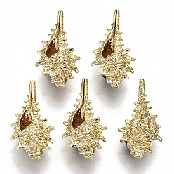 Настоящее золото 18K Латунные подвески, без никеля , форма раковины, реальный 18 k позолоченный, 20x11x9 мм, отверстие : 1 мм