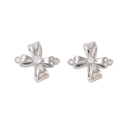 Платинированный Подвески из латуни и прозрачного стекла, бантом ссылки, без кадмия, без никеля и без свинца, Реальная платина, 12x15.5x5.5 мм, отверстие : 1.2 мм