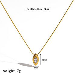 Clear 304 Stainless Steel Pave Cubic Zirconia Pendant Necklaces, Horse Eye, Real 18K Gold Plated, Clear, 15.75 inch(40cm)