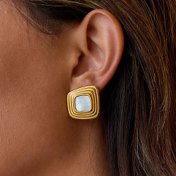 Белый 304 серьги-гвоздики из нержавеющей стали и акрила, золотые, белые, 21.7~22.4x22.3~22.4 мм