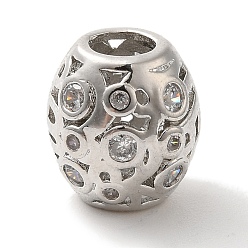 Платина Латунные микро проложить кубического циркония бусы, долговечный, без кадмия и без свинца, овальные, платина, 10x9.5 мм, отверстие : 3.8 мм