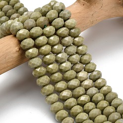 Темный Хаки Бусы из натурального алашанского агата, граненые, рондель, Темный хаки, 8x5.5 мм, отверстие : 1.2 мм, около 69 шт / нитка, 15.16'' (38.5 см)