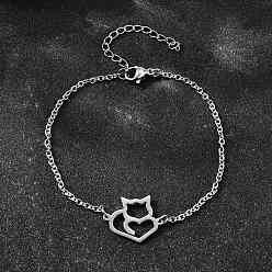 Нержавеющая Сталь Цвет 201 браслеты из нержавеющей стали с лисьими звеньями, ювелирные изделия из кабельной цепи для женщин, цвет нержавеющей стали, 7-3/8 дюйм (18.7 см)