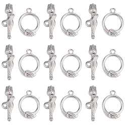 Нержавеющая Сталь Цвет 10 шт. 304 застежки-переключатели из нержавеющей стали, цветок, цвет нержавеющей стали, цветочное кольцо: 17.5x13x3.5мм, отверстие : 1.6 мм, бар: 22x8x4 mm, отверстие : 1.6 мм