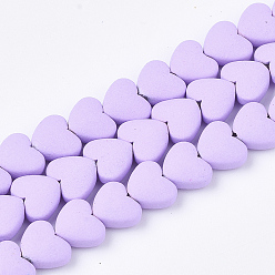 Violet Spray Painted Non-magnetic Synthetic Hematite Beads Strands, Heart, Violet, 5x6x3mm, Hole: 0.5mm, about 75pcs/strand, 15.7 inch
