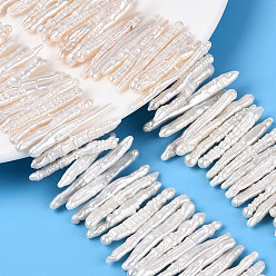 Морская Ракушка Натуральный жемчуг в стиле барокко кеши, культивированный пресноводный жемчуг, придерживаться, Топ пробуренной, цвет морской раковины, 30~41x3.5~6.5x2.5~5 мм, отверстие : 0.7 мм, около 94~100 шт / нитка, 14.96 дюйм ~ 15.75 дюйм (38~40 см)