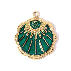 Зеленый 304 нержавеющей стальной эмали подвески, цветок с солнечным оберегом, ионное покрытие (ip), реальный 18 k позолоченный, зелёные, 23x20 мм