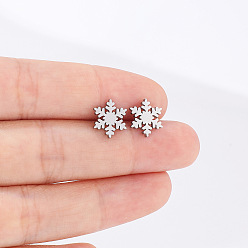 Нержавеющая Сталь Цвет Рождественская снежинка 304 серьги-гвоздики из нержавеющей стали, цвет нержавеющей стали, 10x9 мм