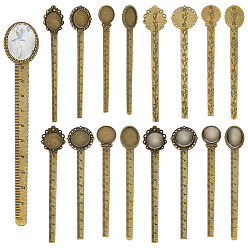 Античная Бронза 8шт. оправа для кабошонов из сплава в тибетском стиле, без кадмия и без свинца, линейка / закладки, 8 шт. Прозрачные стеклянные кабошоны, античная бронза, 130x22x2.5 мм