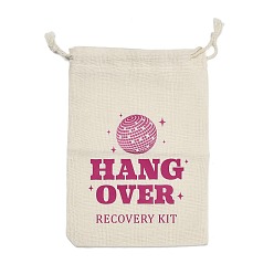 Античный Белый Набор для вечеринки в стиле «набор от похмелья» из ткани, мешочки на завязках для подарков гостям., прямоугольник с темно-розовым словом, старинный белый, 16~16.5x11x0.09~0.3 см