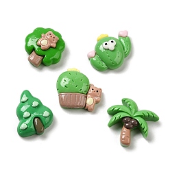 Lime Green Plant Theme Opaque Resin Cabochons, Trees and Cactus, Mixed Shapes, Lime Green, 15.5~21.5x17.5~22x6~8mm
