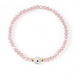 Pink Браслеты из стеклянных и латунных бусин, украшения от сглаза для женщин, золотые, розовые, 6.89 дюйм (17.5 см)