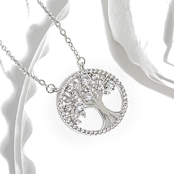 Прозрачный Бохо латунный кубический цирконий кулон «дерево жизни» ожерелья с цепочкой для женщин, платина, прозрачные, 16.14 дюйм (41 см)