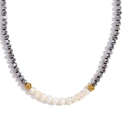 Серебро Модное женское ожерелье с жемчугом в европейском стиле, ручная работа, нержавеющая сталь, пресноводный жемчуг, хрусталь с глубокой огранкой