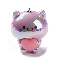 чертополох Акриловые подвески, форма кошки с силиконовыми подвесками в виде сердечек, с железными петлями, чертополох, 44.5~45x38x35 мм, отверстие : 1.6 мм