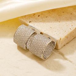 Серебро Латунные серьги обруча, круглые, со стразами, серебряные, 17x11 мм