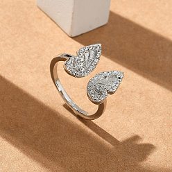 Платина Бабочка манжеты кольца, украшения из латуни для женщин, долговечный, стойки покрытие, платина, внутренний диаметр: 16 мм