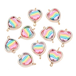 Сердце Пластиковая рамка ccb с радужными бусинами из полимерной глины, подвесками-соединителями, с латунными двойными петлями, розовое золото , красочный, сердце, 20.5x15.5x4.5 мм, отверстие : 1.6 мм