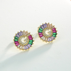 Letter G Серьги-гвоздики из латуни с разноцветными кубическими цирконами, плоско-круглые, золотые, Буква G, 16x16 мм