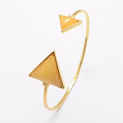 Золотистый Браслеты из натурального кристалла, золотая латунь, покрытая браслеты, треугольные, золотые, 50 мм