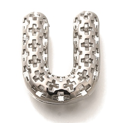 Letter U Латунные подвески, подвески с полыми буквами, стойки покрытие, долговечный, без кадмия и без свинца, Буква U, 22x18x7.5 мм, отверстие : 5x2.7 мм