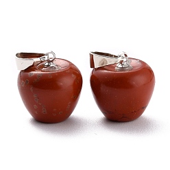 Red Jasper Natural Red Jasper Pendants, with Platinum Brass Loops, Apple, 14~15x14x14mm, Hole: 6x3mm