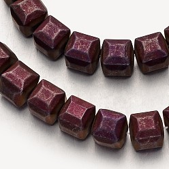 Purple Plated Electroplate Non-magnetic Synthetic Hematite Bead Strands, Frosted, Cube, Purple Plated, 8x8x8mm, Hole: 1mm, about 51pcs/strand, 15.7 inch