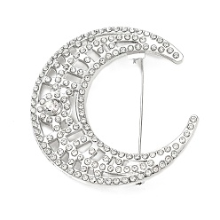 Platine Broches à revers en alliage de strass pour vêtements, lune, platine, 47x45mm