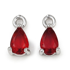 Красный Латунные микро проложить кубического циркония подвески, слезинки, без кадмия, без никеля и без свинца, платина, красные, 9x4.5x3 мм, отверстие : 1.2 мм