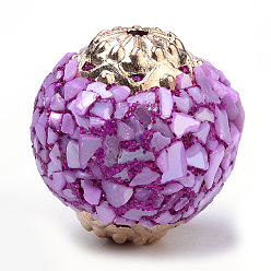 Violet Handmade Indonesia Beads, with Alloy Findings and Shell, Round, Rose Gold, Violet, 19x19mm, Hole: 1.5mm