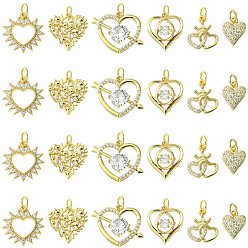Настоящее золото 18K 12шт 6 стили стойка покрытие латунь проложить подвески из кубического циркония, без свинца и без кадмия, с целью перехода в кольце, долговечный, шарма сердца, реальный 18 k позолоченный, 11~18x9~21x2~6 мм, отверстие : 3.4 мм