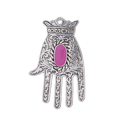 Орхидея Эмали сплава большие кулоны, ладонь, античное серебро, сиреневые, 60x36x4 мм, отверстие : 2 мм