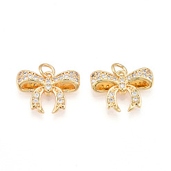 Настоящее золото 18K Латунные микро проложить кубического циркония подвески, без кадмия и без свинца, бантом прелести, с целью перехода в кольце, реальный 18 k позолоченный, 12.5x18x4 мм, отверстие : 3.5 мм