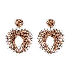 Peru Raffia Grass Stud Earring, Heart, Peru, 64x48mm