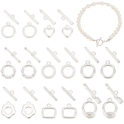 925 Sterling Silver Plated 8 Styles Brass Toggle Clasps, Cadmium Free & Lead Free, Long-Lasting Plated, 925 Sterling Silver Plated, 10.5~13.5x8.5~11x1~3mm, Bar: 4~4.5x13.5~17x1~3mm, Hole: 1~1.2mm, 2sets/style