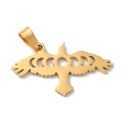 Настоящее золото 18K 304 подвески из нержавеющей стали, лазерная резка, орел с подвеской фазы луны, реальный 18 k позолоченный, 15x26x1 мм, отверстие : 6x3 мм