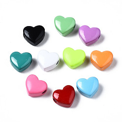 Mixed Color Spray Painted Brass Beads, Heart, Mixed Color, 9x10.5x6mm, Hole: 2mm