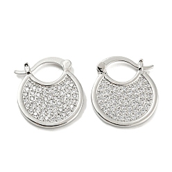 Платина Толстые серьги-кольца из латуни с микропаве и прозрачными циркониями, плоско-круглые, долговечный, без кадмия и без свинца, платина, 23x19.5x2 мм