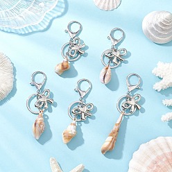 Платина 5 шт. непрозрачные акриловые брелоки с имитацией ракушек, с железными разрезными брелоками, форма ракушки с бантом, платина, 90~132 мм