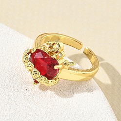 Oro Anillos abiertos de latón y cristal para mujer, sagrado Corazón, larga duración plateado, chapado en rack, sin plomo y el cadmio, dorado, 17 mm, corazón: 15x14.5 mm
