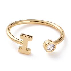 Letter I Латунные кольца из манжеты с прозрачным цирконием, открытые кольца, долговечный, реальный 18 k позолоченный, letter.i, размер США 6, внутренний диаметр: 17 мм