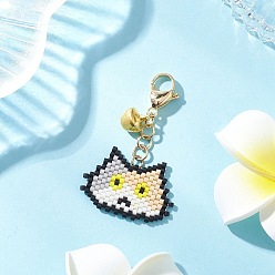 Бежевый Подвески ручной работы из стеклянных бусин в форме головы кошки, с карабинами из сплава и подвеской в виде колокольчика, бежевые, 46.5 мм