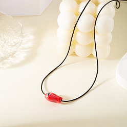 Красный Рыба фарфоровый кулон ожерелья из черного воскового шнура, красные, 15.75~23.62 дюйм (40~60 см)
