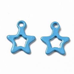 Deep Sky Blue Spray Painted 201 Stainless Steel Charms, Star Charms, Deep Sky Blue, 10.5x9x1mm, Hole: 1.2mm