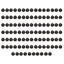 Capricorn Alloy Enamel Pendants, Flat Round with Constellation, Light Gold, Black, Capricorn, 15x12x2mm, Hole: 1.5mm, 100pcs/Box