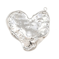 Couleur Acier Inoxydable Pendentifs en acier inoxydable, breloques en forme de cœur martelé, couleur inox, 304mm, Trou: 36x35.5x3mm