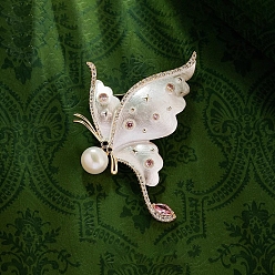 Белый Дым Эмалированные булавки-бабочки, Броши из сплава со стразами для рюкзака, с имитацией жемчужина бисера, серый, 62x45 мм