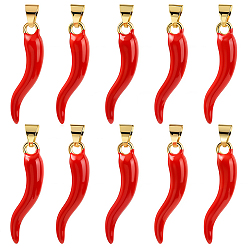 Красный 10 кулоны латунные эмалевые шт., без кадмия и без свинца, рог изобилия / итальянский рог корничелло амулеты, долговечный, красные, 26.5x6.5x5.5 мм, отверстие : 4x3.3 мм
